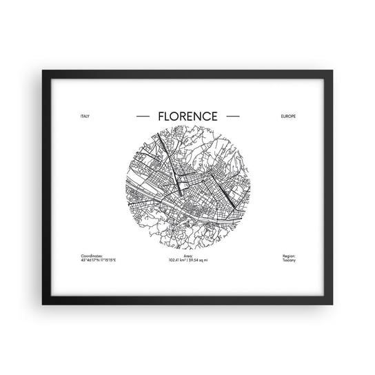 Obraz - Plakat - Anatomia Florencji - 50x40cm - Mapa Florencja Włochy - Foto Plakaty w ramie koloru czarnego do Salonu Sypialni ARTTOR ARTTOR