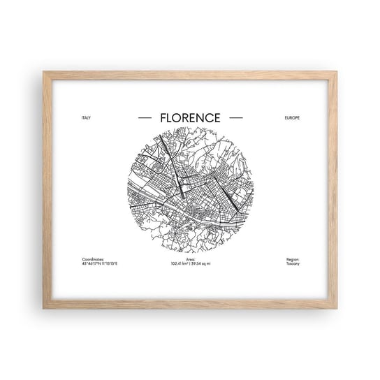 Obraz - Plakat - Anatomia Florencji - 50x40cm - Mapa Florencja Włochy - Foto Plakaty w ramie koloru jasny dąb do Salonu Sypialni ARTTOR ARTTOR