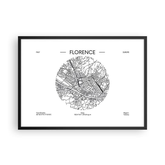Obraz - Plakat - Anatomia Florencji - 70x50cm - Mapa Florencja Włochy - Nowoczesny modny obraz Plakat czarna rama ARTTOR ARTTOR