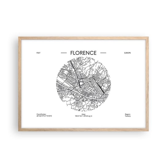Obraz - Plakat - Anatomia Florencji - 70x50cm - Mapa Florencja Włochy - Nowoczesny modny obraz Plakat rama jasny dąb ARTTOR ARTTOR