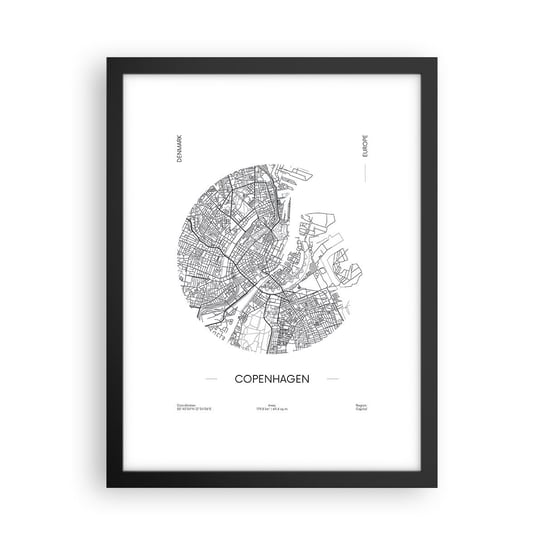 Obraz - Plakat - Anatomia Kopenhagi - 30x40cm - Mapa Kopenhaga Dania - Foto Plakaty na ścianę w czarnej ramie - Plakat do Salonu Sypialni ARTTOR ARTTOR