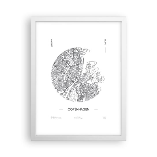 Obraz - Plakat - Anatomia Kopenhagi - 30x40cm - Mapa Kopenhaga Dania - Foto Plakaty na ścianę w ramie białej - Plakat do Salonu Sypialni ARTTOR ARTTOR