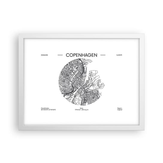 Obraz - Plakat - Anatomia Kopenhagi - 40x30cm - Mapa Kopenhaga Dania - Foto Plakaty na ścianę w ramie białej - Plakat do Salonu Sypialni ARTTOR ARTTOR