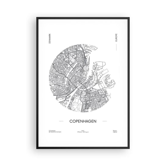 Obraz - Plakat - Anatomia Kopenhagi - 70x100cm - Mapa Kopenhaga Dania - Foto Plakaty w ramie koloru czarnego do Salonu Sypialni ARTTOR ARTTOR