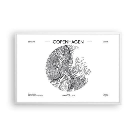 Obraz - Plakat - Anatomia Kopenhagi - 91x61cm - Mapa Kopenhaga Dania - Foto Plakaty na ścianę w ramie białej - Plakat do Salonu Sypialni ARTTOR ARTTOR