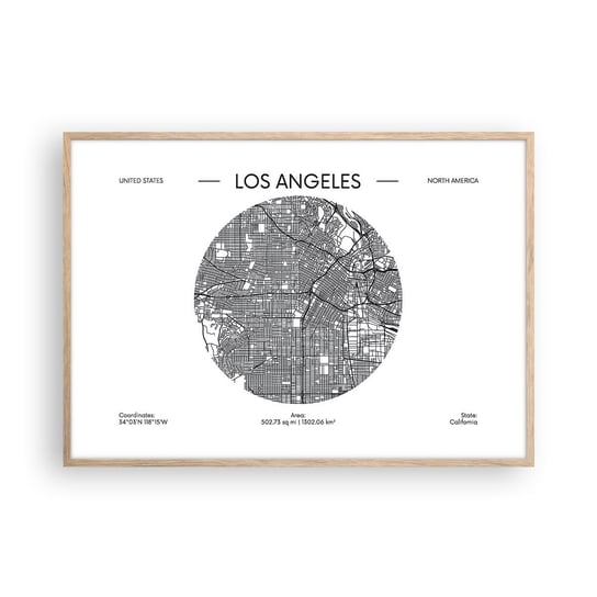 Obraz - Plakat - Anatomia Los Angeles - 100x70cm - Mapa Los Angeles Usa - Foto Plakaty w ramie koloru jasny dąb do Salonu Sypialni ARTTOR ARTTOR