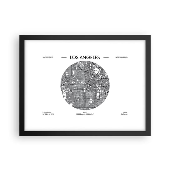 Obraz - Plakat - Anatomia Los Angeles - 40x30cm - Mapa Los Angeles Usa - Foto Plakaty na ścianę w czarnej ramie - Plakat do Salonu Sypialni ARTTOR ARTTOR
