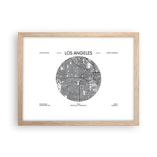 Obraz - Plakat - Anatomia Los Angeles - 40x30cm - Mapa Los Angeles Usa - Foto Plakaty na ścianę w ramie jasny dąb - Plakat do Salonu Sypialni ARTTOR ARTTOR