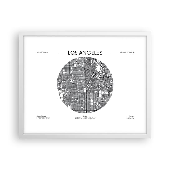 Obraz - Plakat - Anatomia Los Angeles - 50x40cm - Mapa Los Angeles Usa - Foto Plakaty w ramie koloru białego do Salonu Sypialni ARTTOR ARTTOR