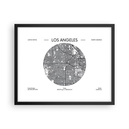 Obraz - Plakat - Anatomia Los Angeles - 50x40cm - Mapa Los Angeles Usa - Foto Plakaty w ramie koloru czarnego do Salonu Sypialni ARTTOR ARTTOR