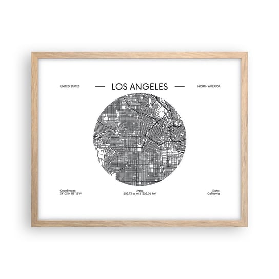 Obraz - Plakat - Anatomia Los Angeles - 50x40cm - Mapa Los Angeles Usa - Foto Plakaty w ramie koloru jasny dąb do Salonu Sypialni ARTTOR ARTTOR