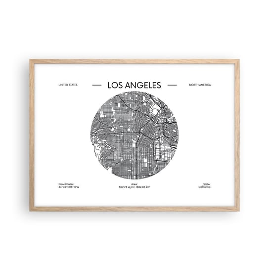 Obraz - Plakat - Anatomia Los Angeles - 70x50cm - Mapa Los Angeles Usa - Nowoczesny modny obraz Plakat rama jasny dąb ARTTOR ARTTOR
