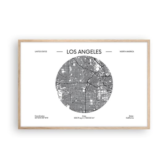 Obraz - Plakat - Anatomia Los Angeles - 91x61cm - Mapa Los Angeles Usa - Foto Plakaty na ścianę w ramie jasny dąb - Plakat do Salonu Sypialni ARTTOR ARTTOR