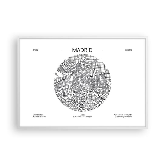 Obraz - Plakat - Anatomia Madrytu - 100x70cm - Mapa Madryt  Hiszpania - Foto Plakaty w ramie koloru białego do Salonu Sypialni ARTTOR ARTTOR