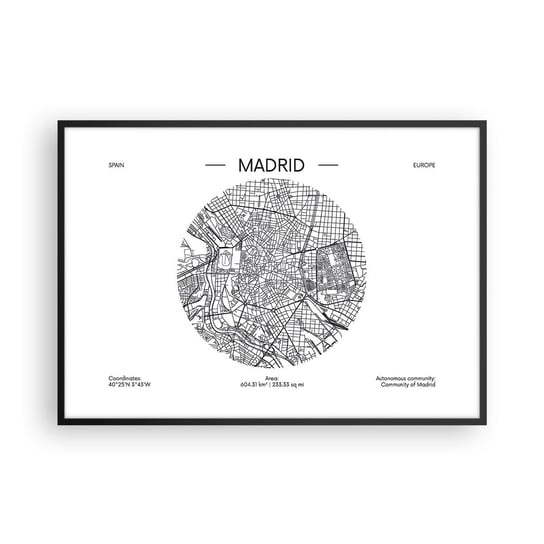 Obraz - Plakat - Anatomia Madrytu - 100x70cm - Mapa Madryt  Hiszpania - Foto Plakaty w ramie koloru czarnego do Salonu Sypialni ARTTOR ARTTOR