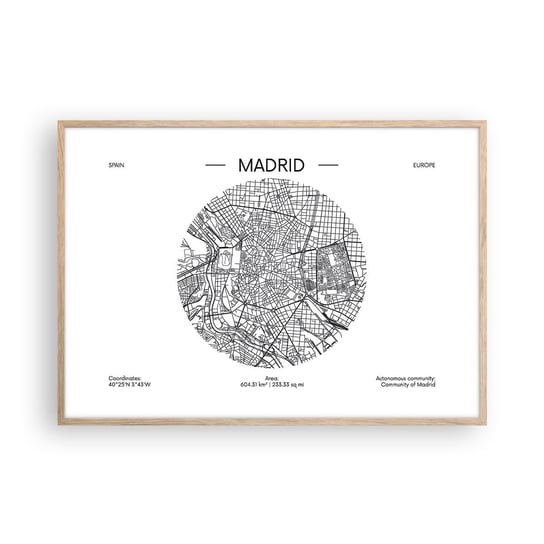 Obraz - Plakat - Anatomia Madrytu - 100x70cm - Mapa Madryt  Hiszpania - Foto Plakaty w ramie koloru jasny dąb do Salonu Sypialni ARTTOR ARTTOR