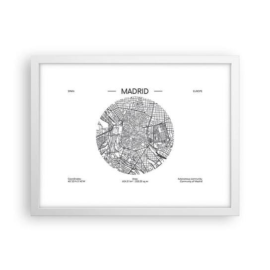 Obraz - Plakat - Anatomia Madrytu - 40x30cm - Mapa Madryt  Hiszpania - Foto Plakaty na ścianę w ramie białej - Plakat do Salonu Sypialni ARTTOR ARTTOR