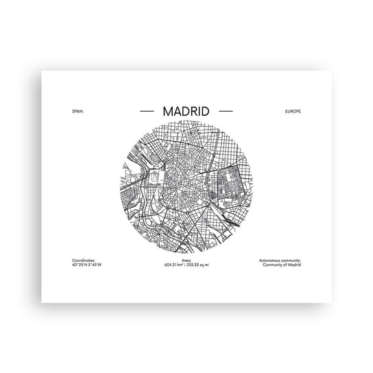Obraz - Plakat - Anatomia Madrytu - 50x40cm - Mapa Madryt  Hiszpania - Foto Plakaty bez ramy do Salonu Sypialni ARTTOR ARTTOR