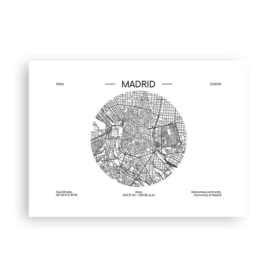Obraz - Plakat - Anatomia Madrytu - 70x50cm - Mapa Madryt  Hiszpania - Nowoczesny modny obraz Plakat bez ramy do Salonu Sypialni ARTTOR ARTTOR