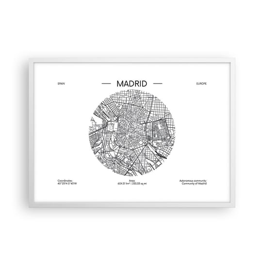Obraz - Plakat - Anatomia Madrytu - 70x50cm - Mapa Madryt  Hiszpania - Nowoczesny modny obraz Plakat rama biała ARTTOR ARTTOR