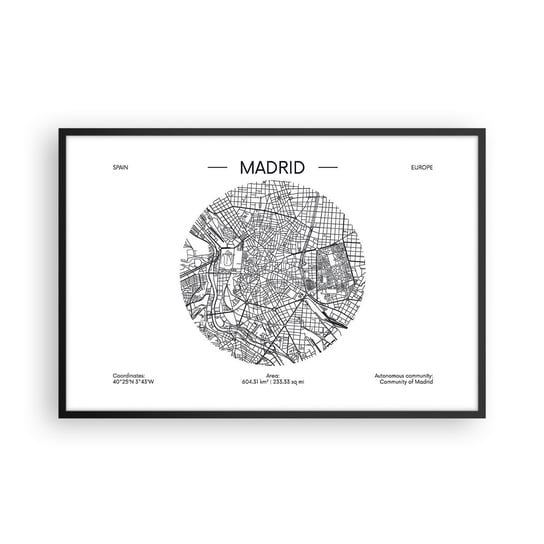 Obraz - Plakat - Anatomia Madrytu - 91x61cm - Mapa Madryt  Hiszpania - Foto Plakaty na ścianę w czarnej ramie - Plakat do Salonu Sypialni ARTTOR ARTTOR