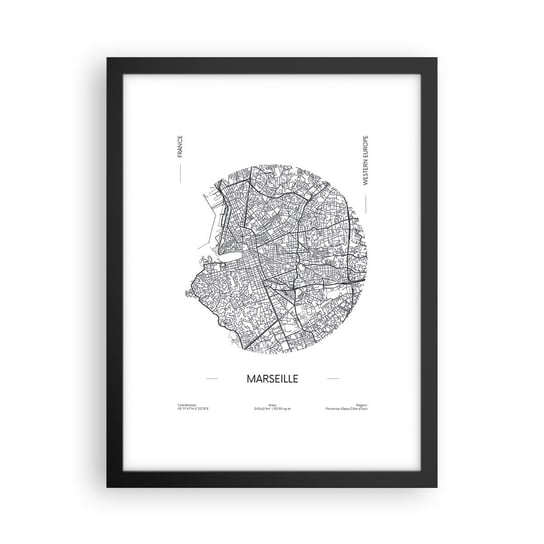 Obraz - Plakat - Anatomia Marsylii - 30x40cm - Mapa Marsylia Francja - Foto Plakaty na ścianę w czarnej ramie - Plakat do Salonu Sypialni ARTTOR ARTTOR