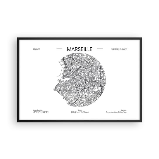 Obraz - Plakat - Anatomia Marsylii - 91x61cm - Mapa Marsylia Francja - Foto Plakaty na ścianę w czarnej ramie - Plakat do Salonu Sypialni ARTTOR ARTTOR