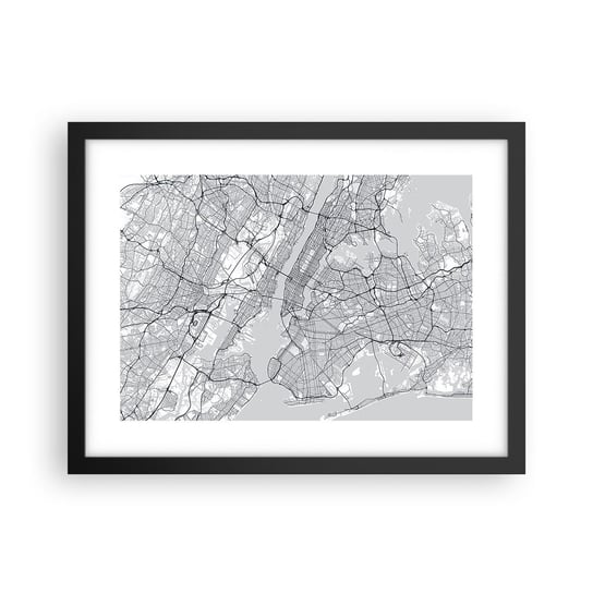 Obraz - Plakat - Anatomia metropolii - 40x30cm - Nowy Jork Mapa Manhattan - Foto Plakaty na ścianę w czarnej ramie - Plakat do Salonu Sypialni ARTTOR ARTTOR