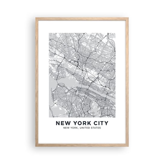 Obraz - Plakat - Anatomia metropolii - 50x70cm - Nowy Jork Mapa Manhattan - Nowoczesny modny obraz Plakat rama jasny dąb ARTTOR ARTTOR