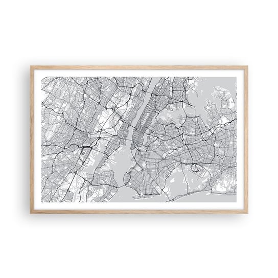 Obraz - Plakat - Anatomia metropolii - 91x61cm - Nowy Jork Mapa Manhattan - Foto Plakaty na ścianę w ramie jasny dąb - Plakat do Salonu Sypialni ARTTOR ARTTOR