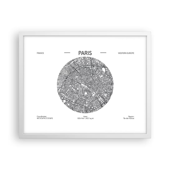 Obraz - Plakat - Anatomia Paryża - 50x40cm - Mapa Paryż Francja - Foto Plakaty w ramie koloru białego do Salonu Sypialni ARTTOR ARTTOR