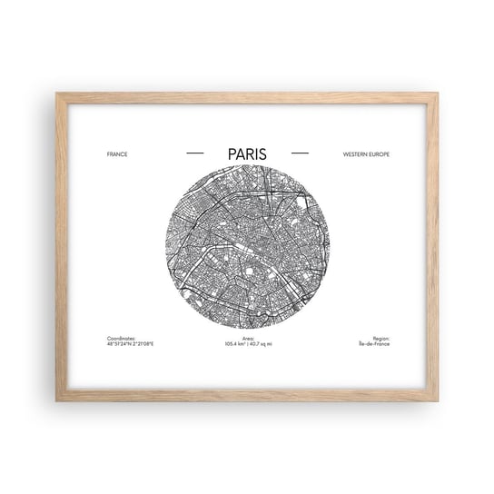 Obraz - Plakat - Anatomia Paryża - 50x40cm - Mapa Paryż Francja - Foto Plakaty w ramie koloru jasny dąb do Salonu Sypialni ARTTOR ARTTOR