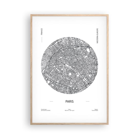 Obraz - Plakat - Anatomia Paryża - 70x100cm - Mapa Paryż Francja - Foto Plakaty w ramie koloru jasny dąb do Salonu Sypialni ARTTOR ARTTOR
