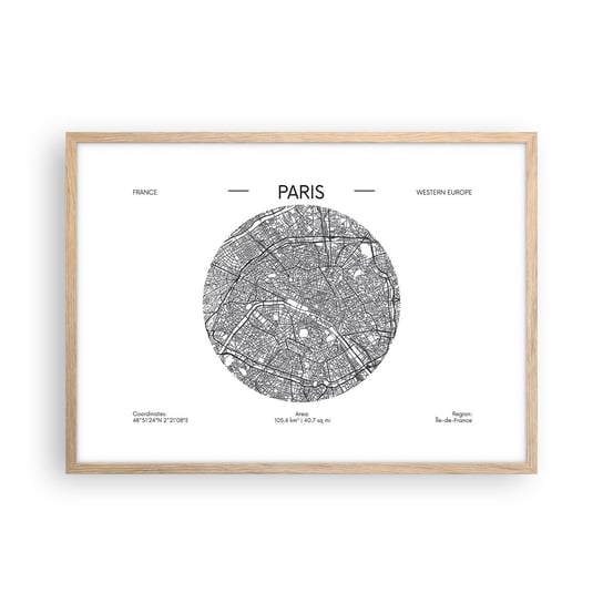 Obraz - Plakat - Anatomia Paryża - 70x50cm - Mapa Paryż Francja - Nowoczesny modny obraz Plakat rama jasny dąb ARTTOR ARTTOR