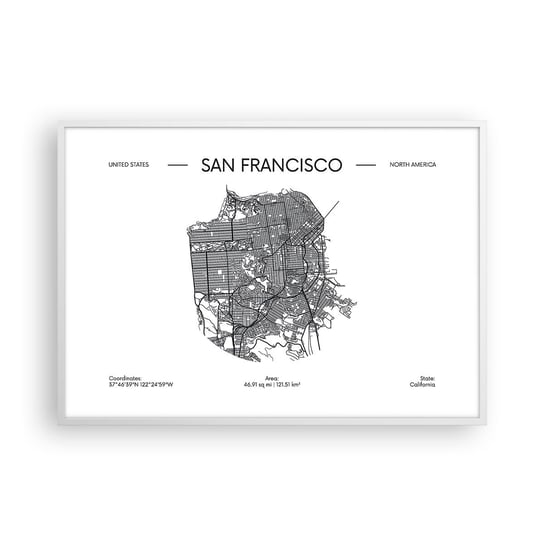 Obraz - Plakat - Anatomia San Francisco - 100x70cm - Mapa San Francisco Stany Zjednoczone - Foto Plakaty w ramie koloru białego do Salonu Sypialni ARTTOR ARTTOR