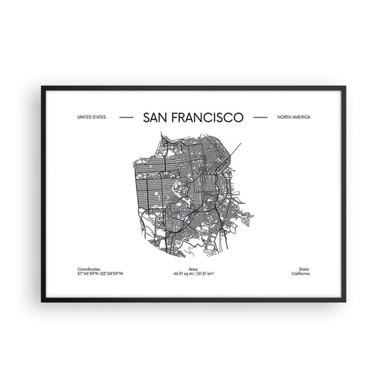 Obraz - Plakat - Anatomia San Francisco - 100x70cm - Mapa San Francisco Stany Zjednoczone - Foto Plakaty w ramie koloru czarnego do Salonu Sypialni ARTTOR ARTTOR