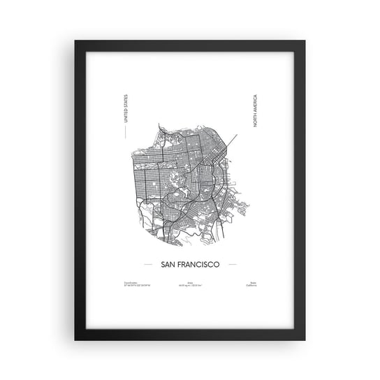 Obraz - Plakat - Anatomia San Francisco - 30x40cm - Mapa San Francisco Stany Zjednoczone - Foto Plakaty na ścianę w czarnej ramie - Plakat do Salonu Sypialni ARTTOR ARTTOR