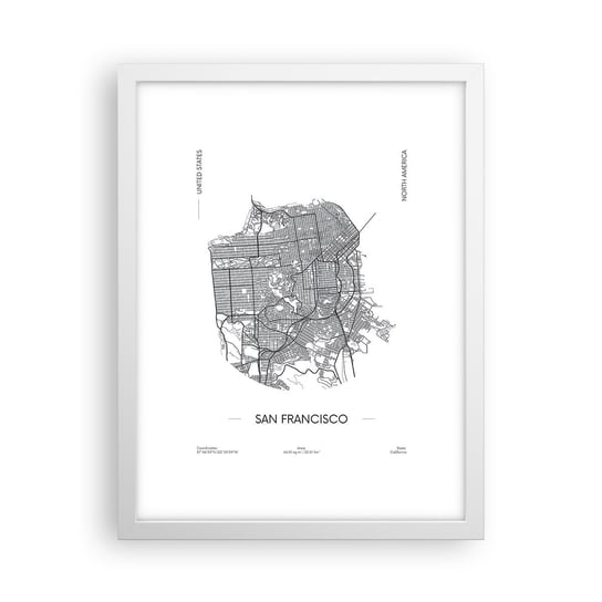 Obraz - Plakat - Anatomia San Francisco - 30x40cm - Mapa San Francisco Stany Zjednoczone - Foto Plakaty na ścianę w ramie białej - Plakat do Salonu Sypialni ARTTOR ARTTOR
