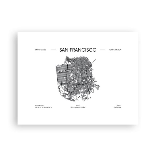 Obraz - Plakat - Anatomia San Francisco - 40x30cm - Mapa San Francisco Stany Zjednoczone - Foto Plakaty na ścianę bez ramy - Plakat do Salonu Sypialni ARTTOR ARTTOR