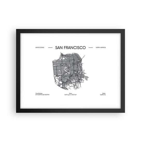 Obraz - Plakat - Anatomia San Francisco - 40x30cm - Mapa San Francisco Stany Zjednoczone - Foto Plakaty na ścianę w czarnej ramie - Plakat do Salonu Sypialni ARTTOR ARTTOR