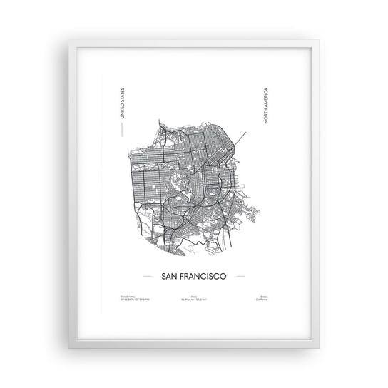 Obraz - Plakat - Anatomia San Francisco - 40x50cm - Mapa San Francisco Stany Zjednoczone - Foto Plakaty w ramie koloru białego do Salonu Sypialni ARTTOR ARTTOR