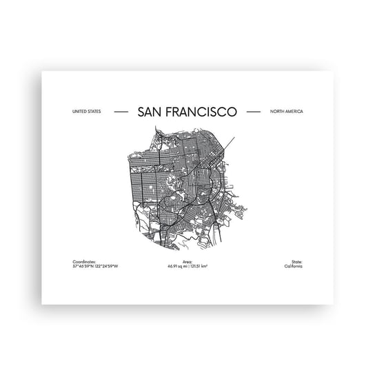 Obraz - Plakat - Anatomia San Francisco - 50x40cm - Mapa San Francisco Stany Zjednoczone - Foto Plakaty bez ramy do Salonu Sypialni ARTTOR ARTTOR