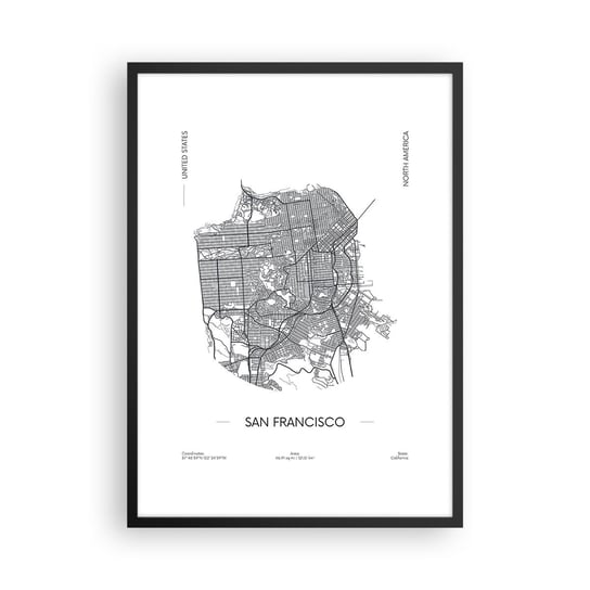 Obraz - Plakat - Anatomia San Francisco - 50x70cm - Mapa San Francisco Stany Zjednoczone - Nowoczesny modny obraz Plakat czarna rama ARTTOR ARTTOR
