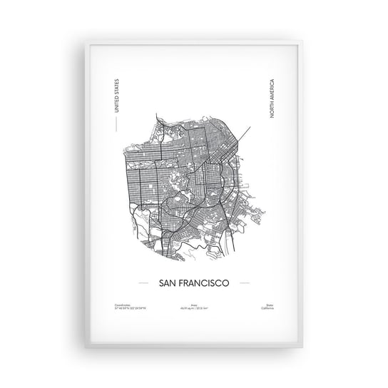 Obraz - Plakat - Anatomia San Francisco - 70x100cm - Mapa San Francisco Stany Zjednoczone - Foto Plakaty w ramie koloru białego do Salonu Sypialni ARTTOR ARTTOR