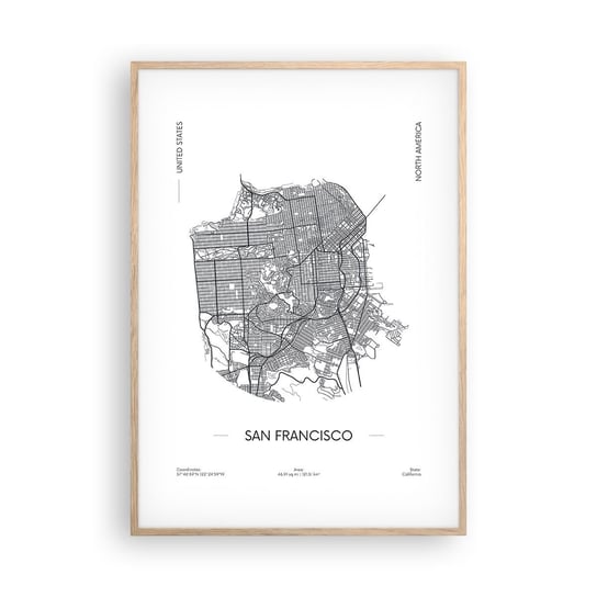 Obraz - Plakat - Anatomia San Francisco - 70x100cm - Mapa San Francisco Stany Zjednoczone - Foto Plakaty w ramie koloru jasny dąb do Salonu Sypialni ARTTOR ARTTOR