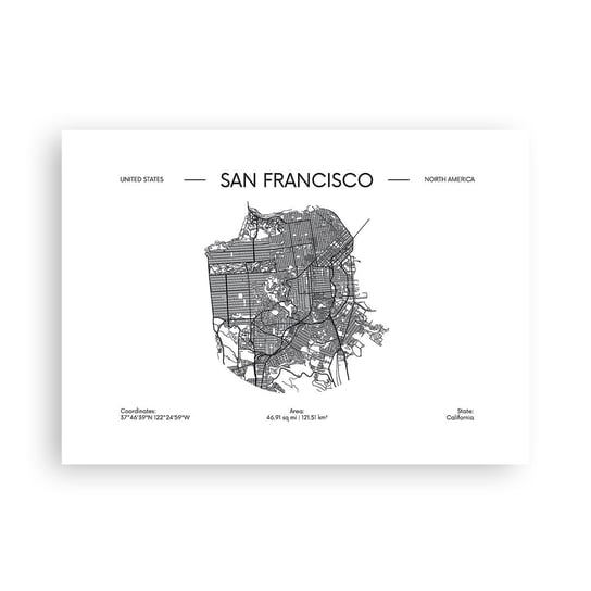 Obraz - Plakat - Anatomia San Francisco - 70x50cm - Mapa San Francisco Stany Zjednoczone - Nowoczesny modny obraz Plakat bez ramy do Salonu Sypialni ARTTOR ARTTOR