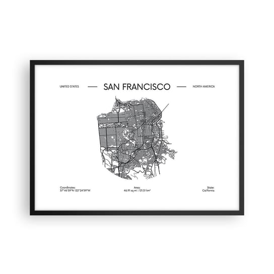 Obraz - Plakat - Anatomia San Francisco - 70x50cm - Mapa San Francisco Stany Zjednoczone - Nowoczesny modny obraz Plakat czarna rama ARTTOR ARTTOR