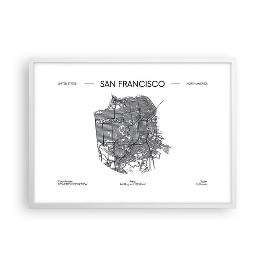 Obraz - Plakat - Anatomia San Francisco - 70x50cm - Mapa San Francisco Stany Zjednoczone - Nowoczesny modny obraz Plakat rama biała ARTTOR ARTTOR