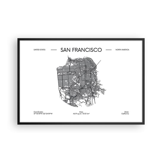 Obraz - Plakat - Anatomia San Francisco - 91x61cm - Mapa San Francisco Stany Zjednoczone - Foto Plakaty na ścianę w czarnej ramie - Plakat do Salonu Sypialni ARTTOR ARTTOR