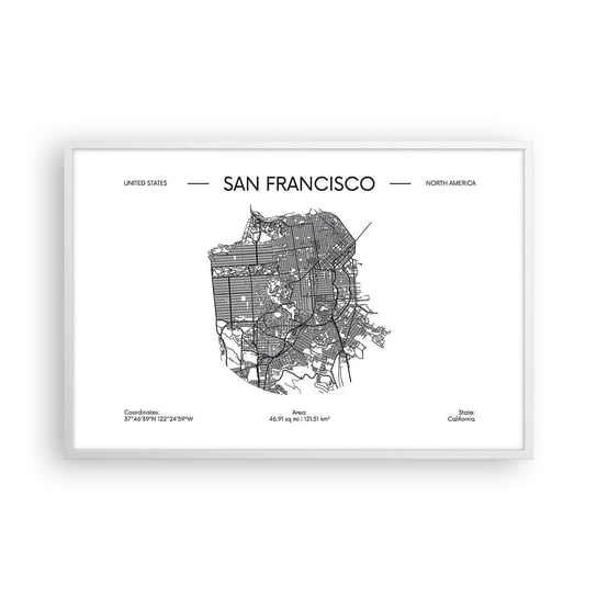 Obraz - Plakat - Anatomia San Francisco - 91x61cm - Mapa San Francisco Stany Zjednoczone - Foto Plakaty na ścianę w ramie białej - Plakat do Salonu Sypialni ARTTOR ARTTOR